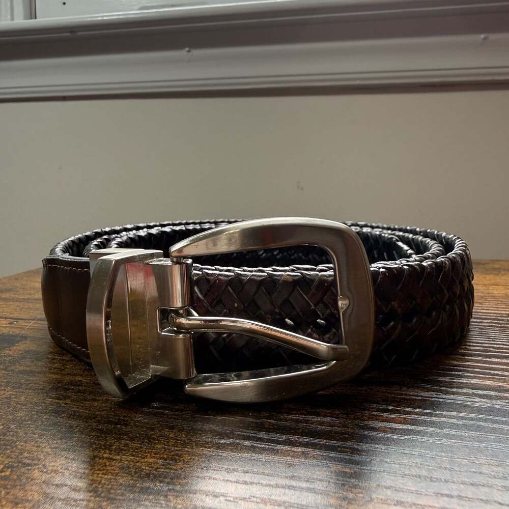 HLLU Men's Reversible Braided Synthetic Leather Belt Black Brown Size XL 42-44